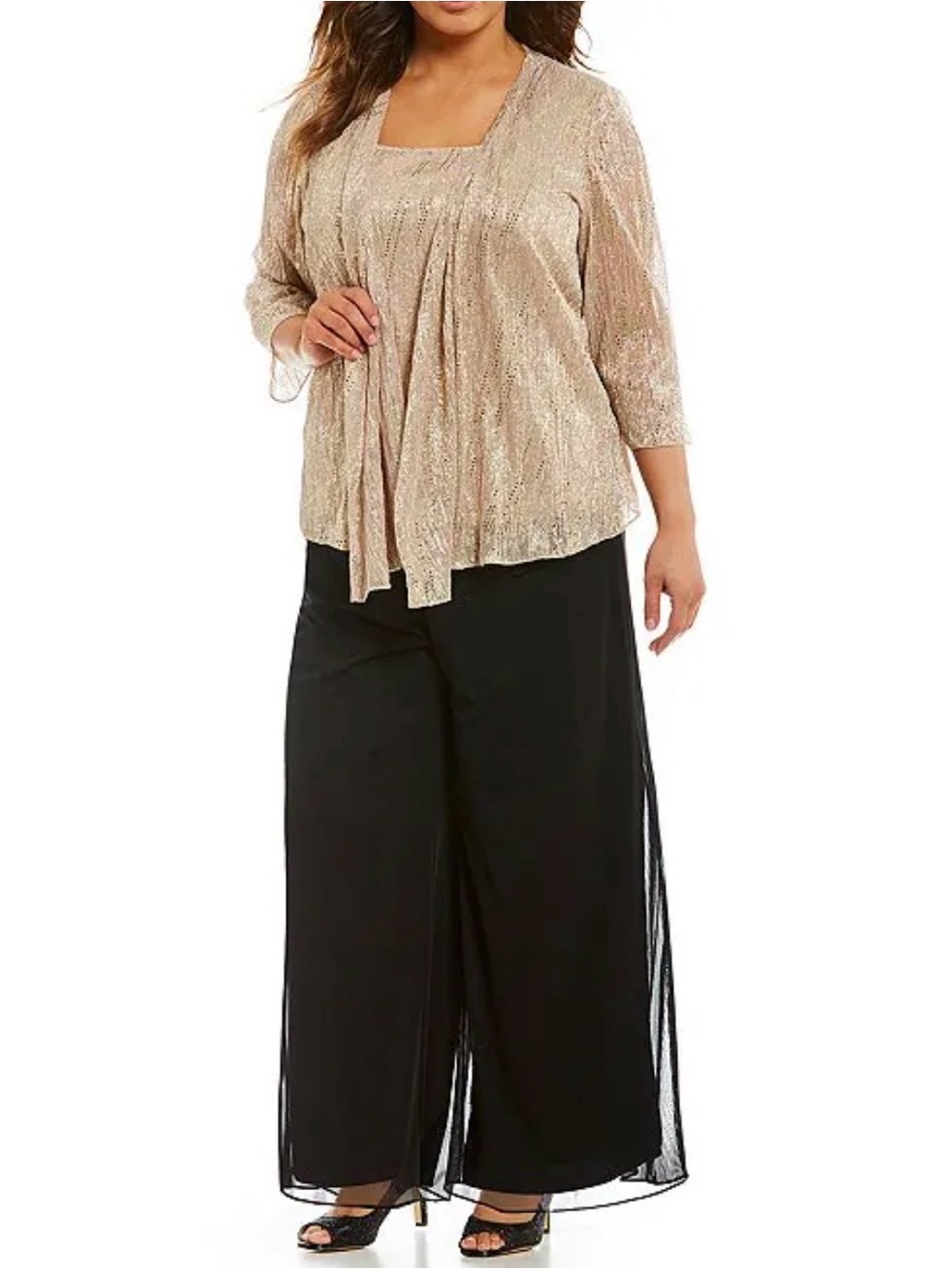 Miss Avenue Wide Leg Pants Women 2X Black Good Chiffon Overlay Tied Waist - Picture 2 of 16